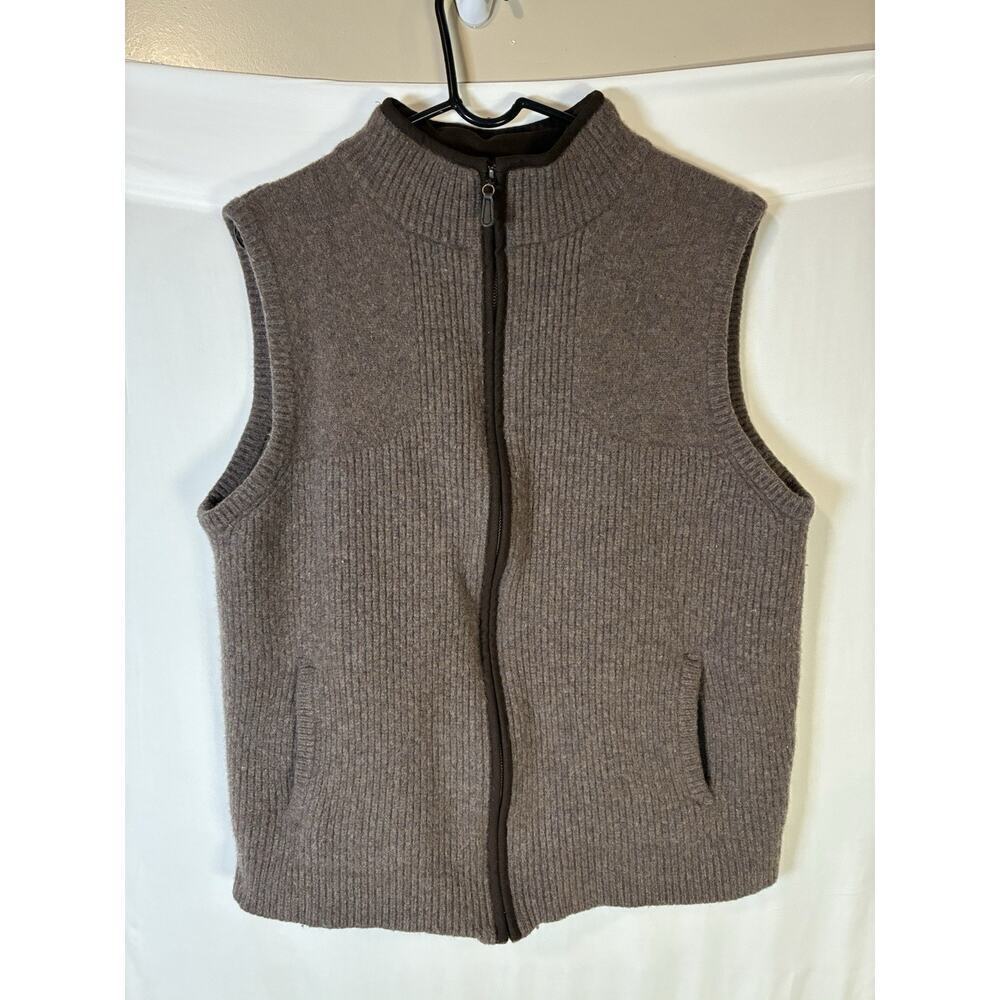 L.L. Bean 100% Merino Lambswool Waterfowl Sweater Vest Men XL Brown Full Zip
